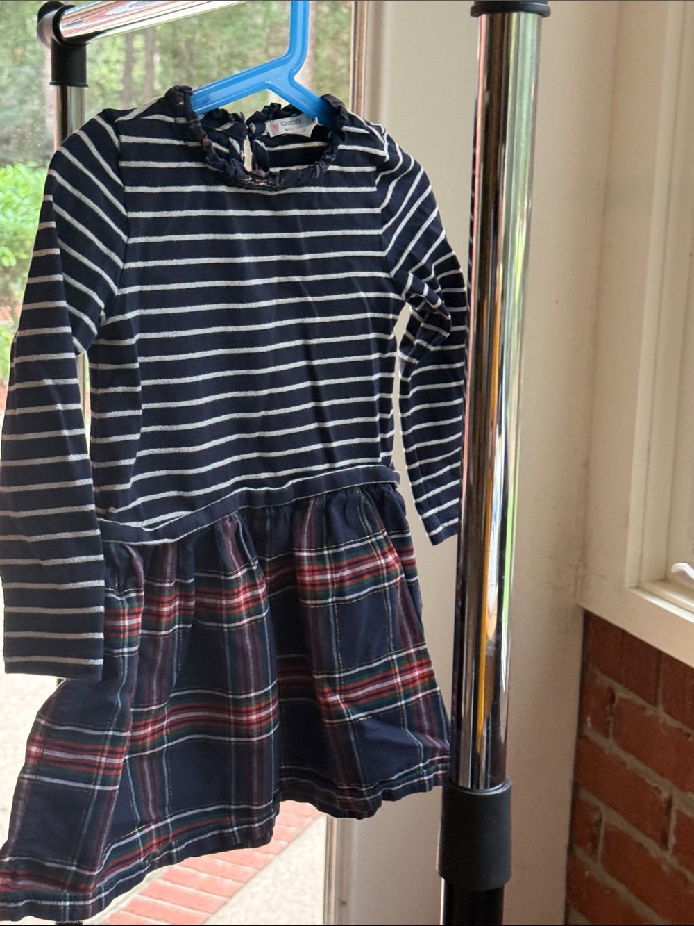 Crewcuts Navy Striped Top with Plaid Skirt Dress
